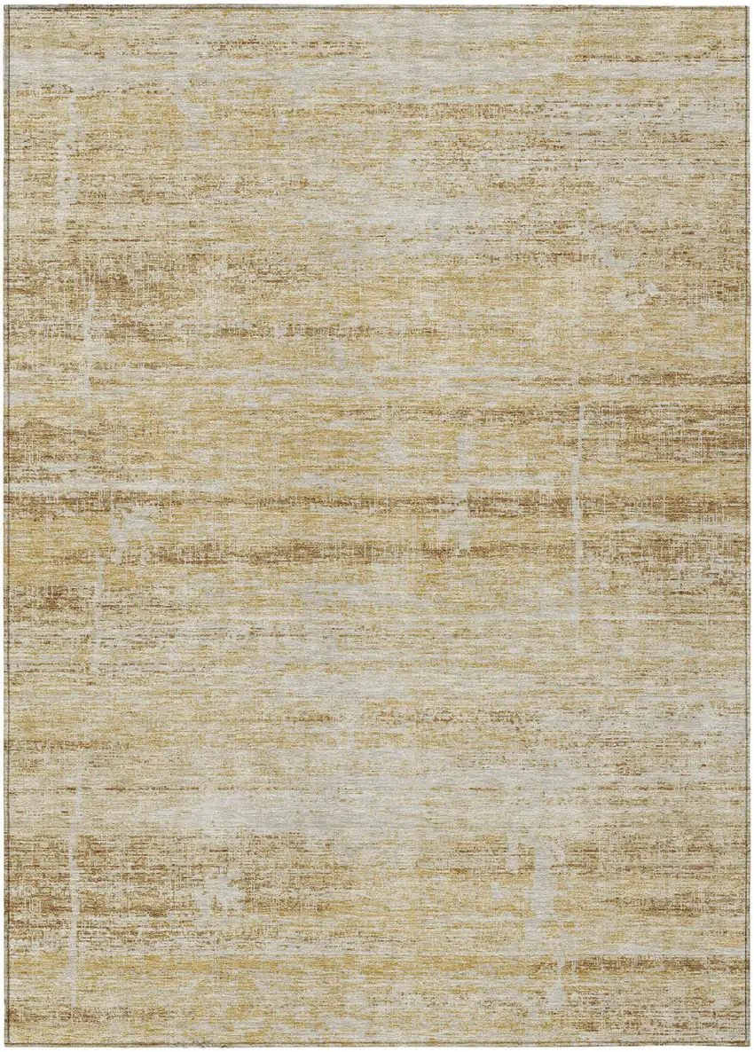 Gold Beige And Wheat Abstract Washable Indoor Outdoor Area Rug Photo 1