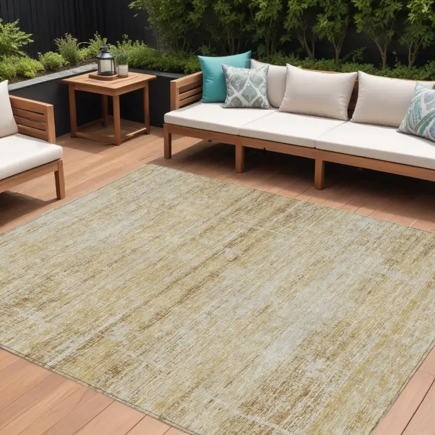 Gold Beige And Wheat Abstract Washable Indoor Outdoor Area Rug Photo 1