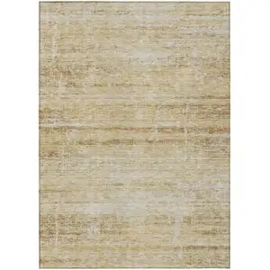 Photo of Gold Beige And Wheat Abstract Washable Indoor Outdoor Area Rug