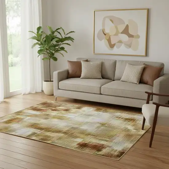 Gold Beige And Wheat Ombre Washable Area Rug With UV Protection Photo 2