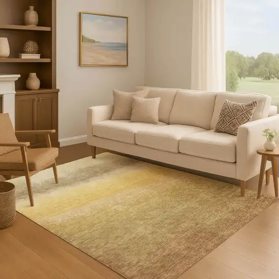 Gold Beige And Wheat Ombre Washable Area Rug With UV Protection Photo 6