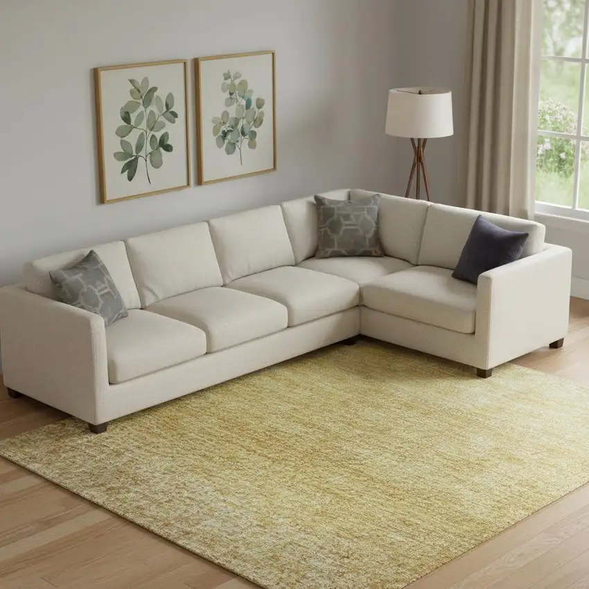 Gold Beige And Wheat Ombre Washable Area Rug With UV Protection Photo 1