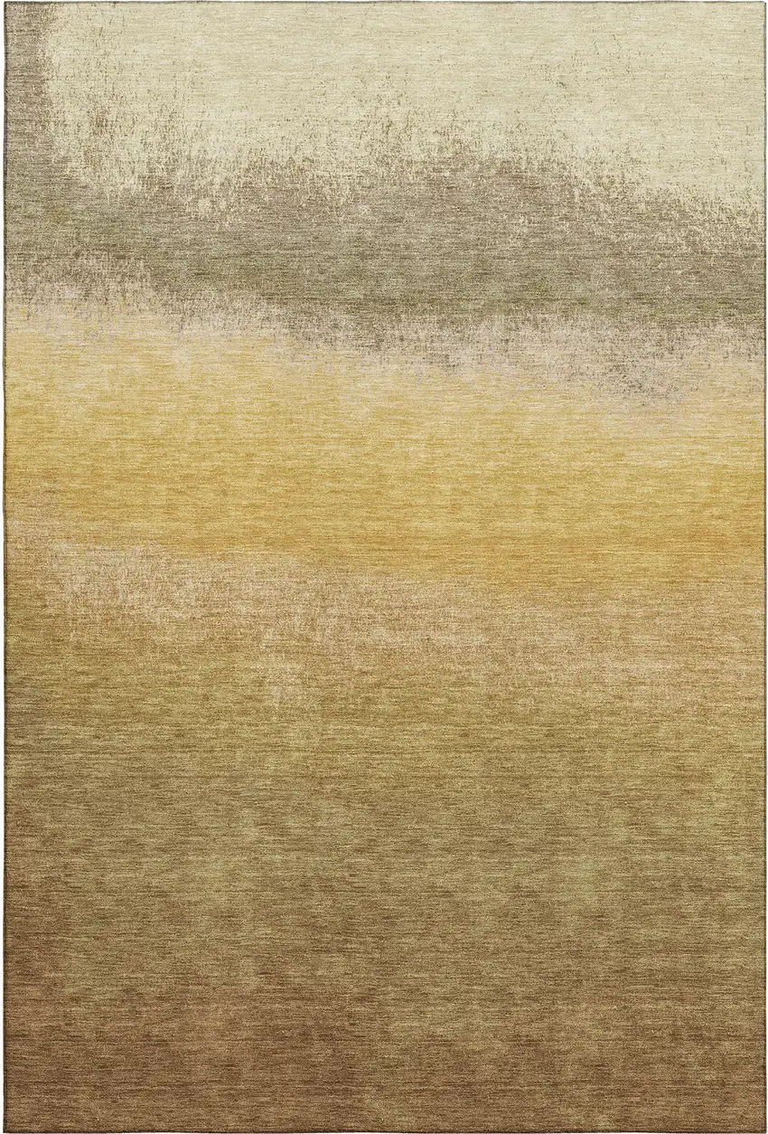 Gold Beige And Wheat Ombre Washable Area Rug With UV Protection Photo 6