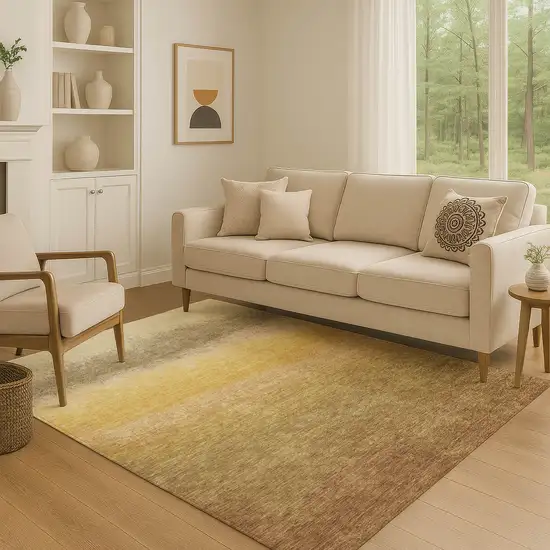 Gold Beige And Wheat Ombre Washable Area Rug With UV Protection Photo 5