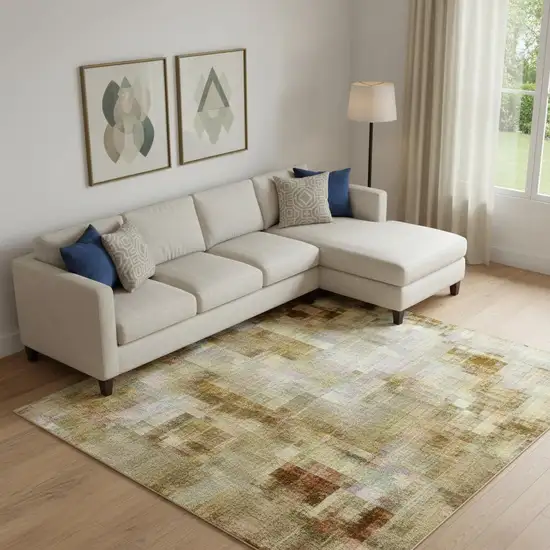 Gold Beige And Wheat Ombre Washable Area Rug With UV Protection Photo 2
