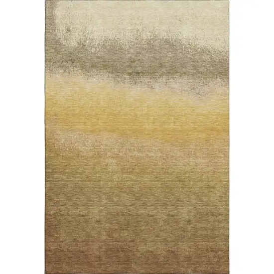 Gold Beige And Wheat Ombre Washable Area Rug With UV Protection Photo 7