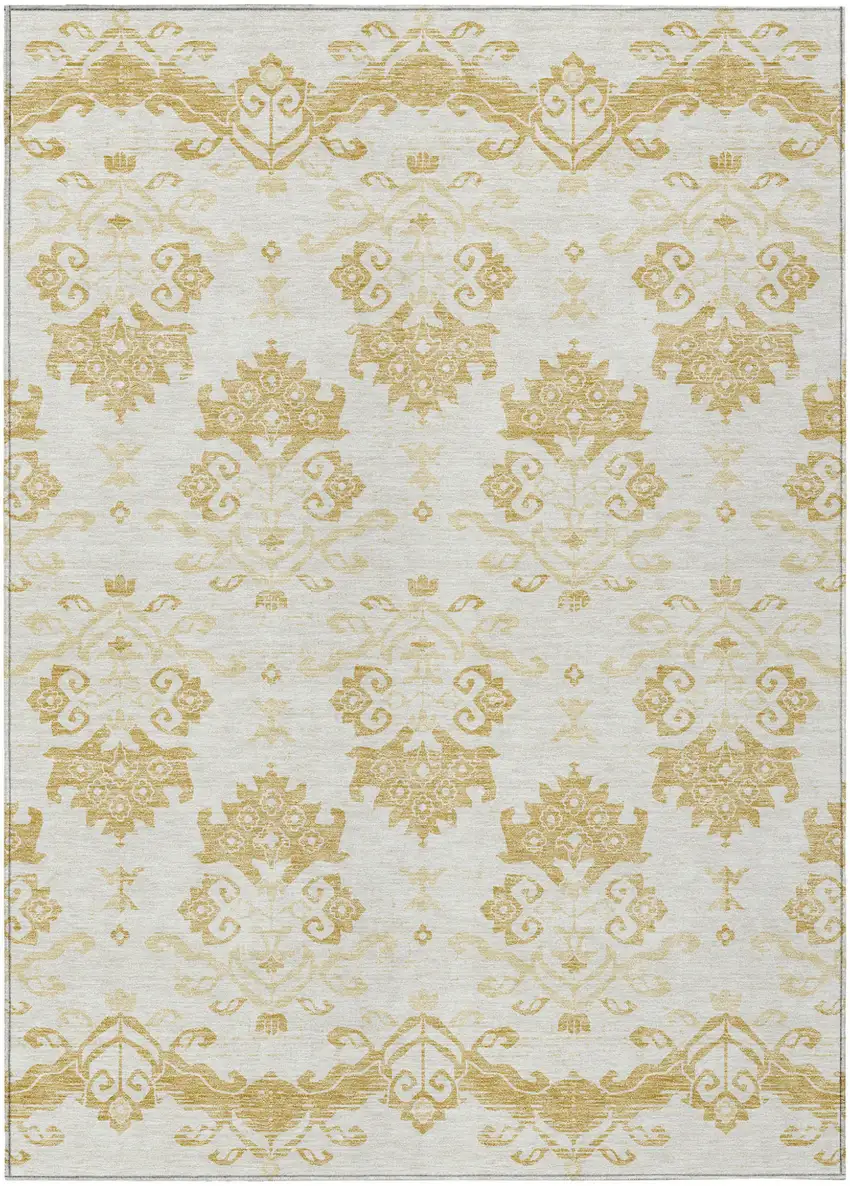 Gold Beige And Wheat Oriental Washable Indoor Outdoor Area Rug Photo 2