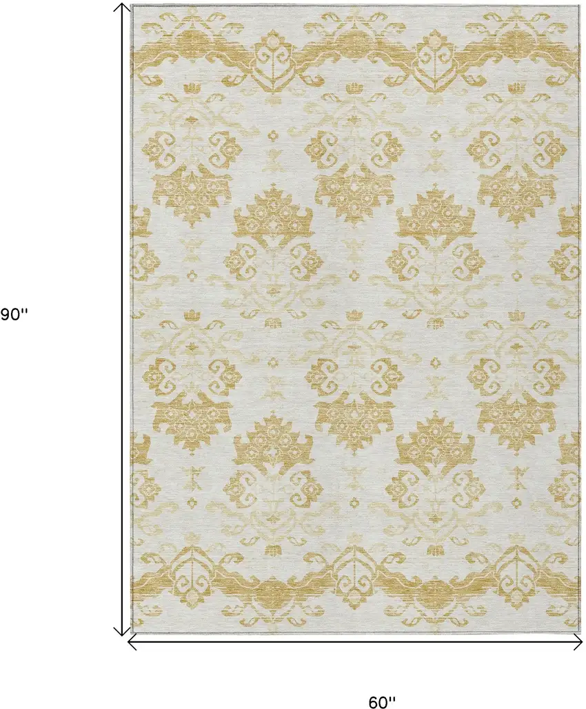 Gold Beige And Wheat Oriental Washable Indoor Outdoor Area Rug Photo 3