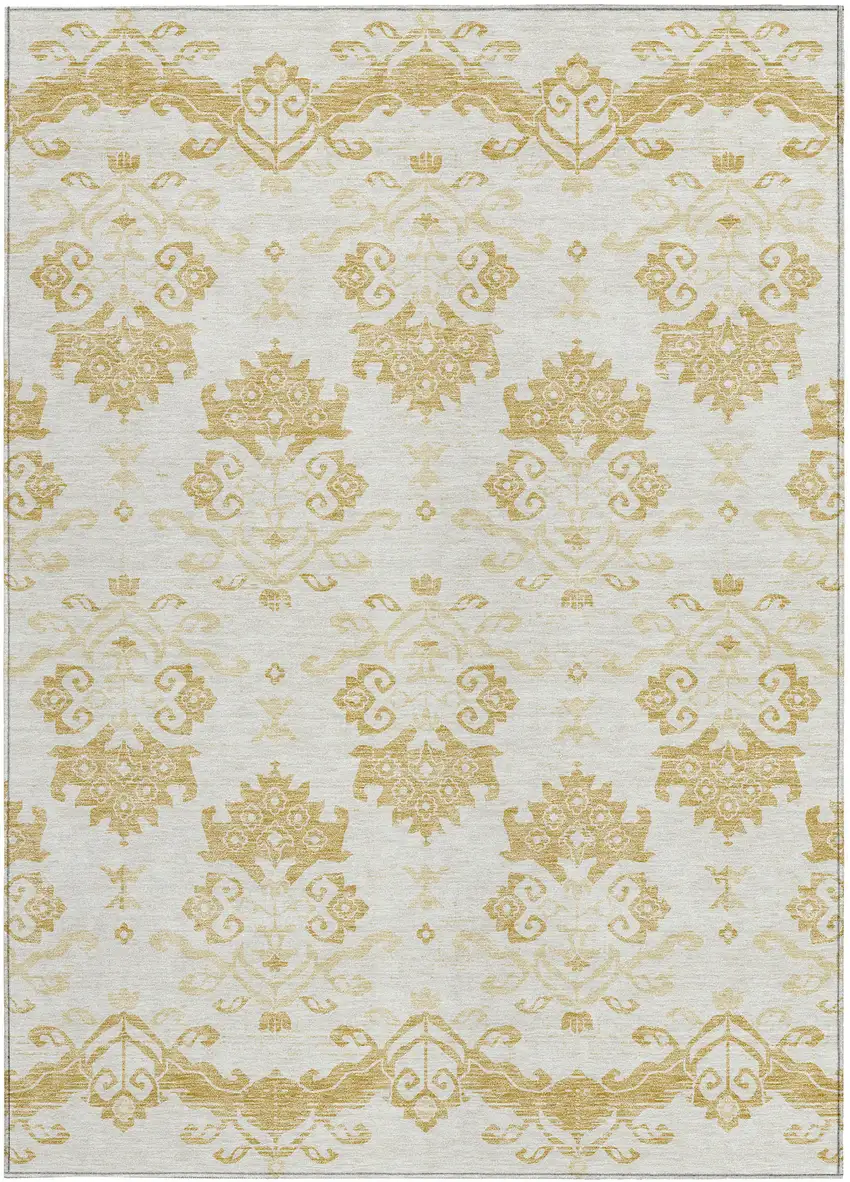 Gold Beige And Wheat Oriental Washable Indoor Outdoor Area Rug Photo 6