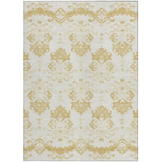Gold Beige And Wheat Oriental Washable Indoor Outdoor Area Rug Photo 6