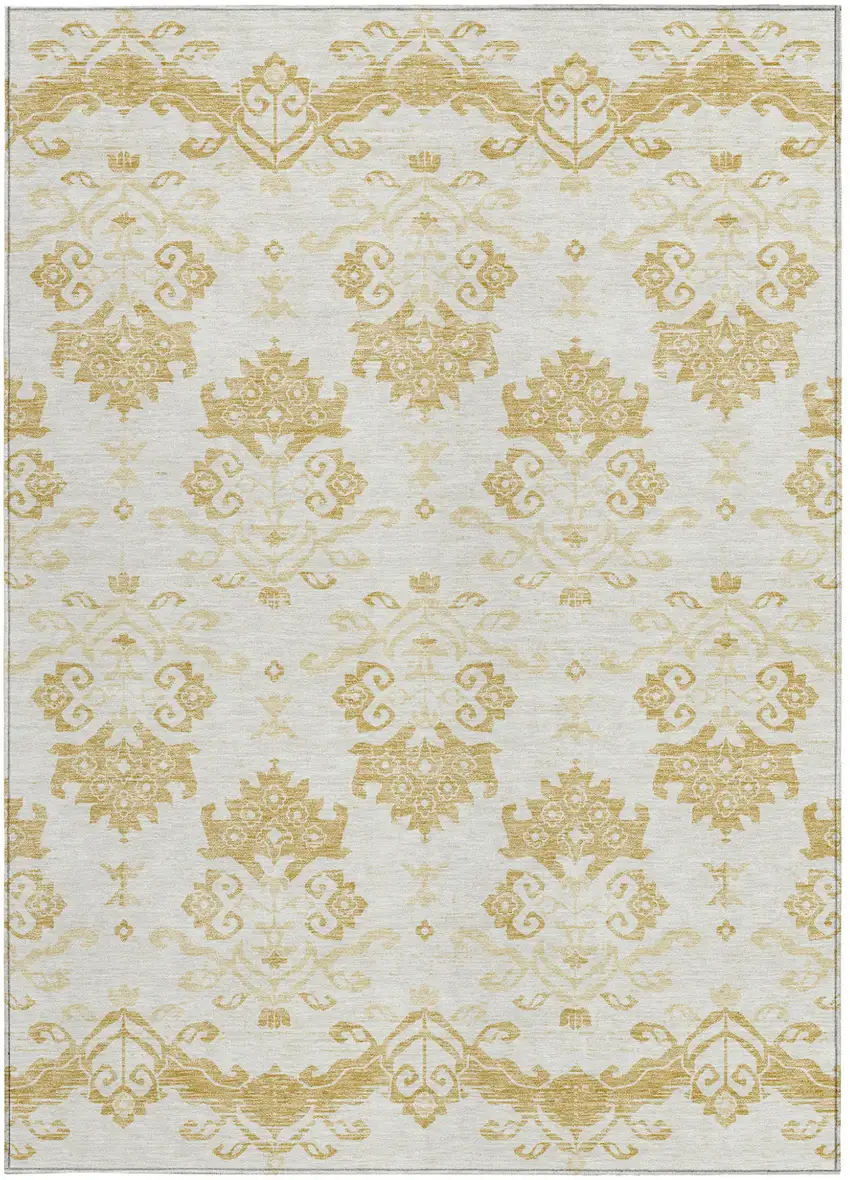 Gold Beige And Wheat Oriental Washable Indoor Outdoor Area Rug Photo 6