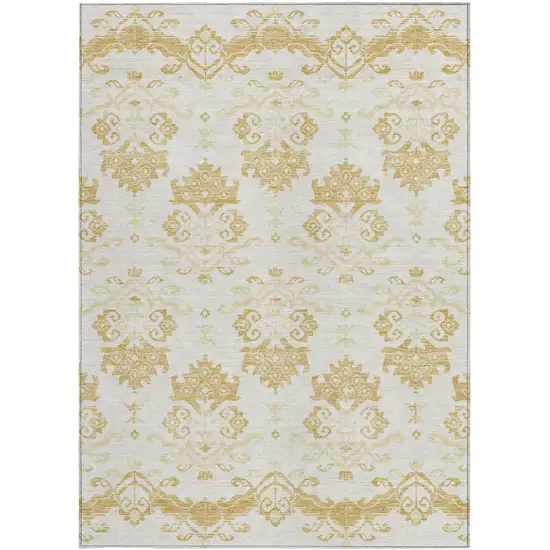 Gold Beige And Wheat Oriental Washable Indoor Outdoor Area Rug Photo 6
