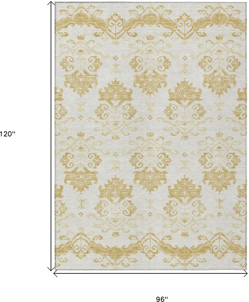 Gold Beige And Wheat Oriental Washable Indoor Outdoor Area Rug Photo 9