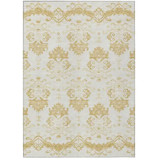 Gold Beige And Wheat Oriental Washable Indoor Outdoor Area Rug Photo 1