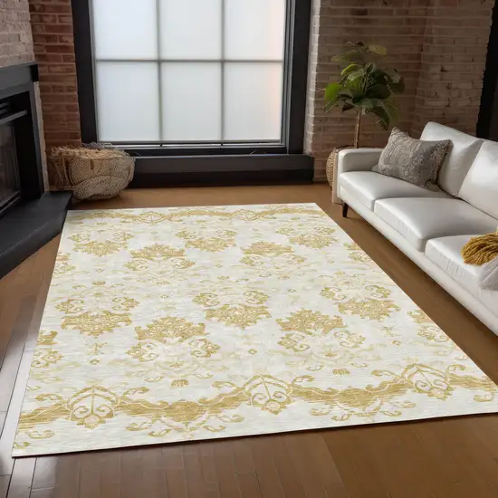 Gold Beige And Wheat Oriental Washable Indoor Outdoor Area Rug Photo 8