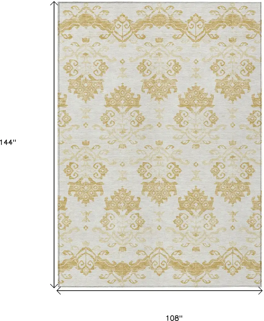 Gold Beige And Wheat Oriental Washable Indoor Outdoor Area Rug Photo 3