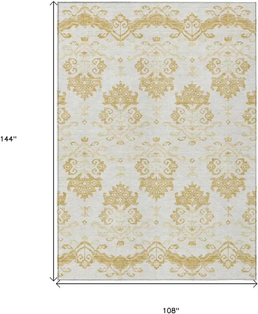 Gold Beige And Wheat Oriental Washable Indoor Outdoor Area Rug Photo 3
