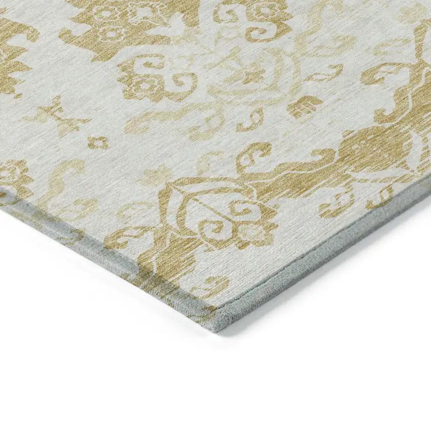 Gold Beige And Wheat Oriental Washable Indoor Outdoor Area Rug Photo 3