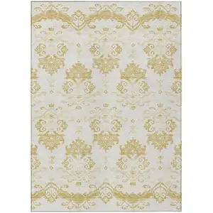 Photo of Gold Beige And Wheat Oriental Washable Indoor Outdoor Area Rug