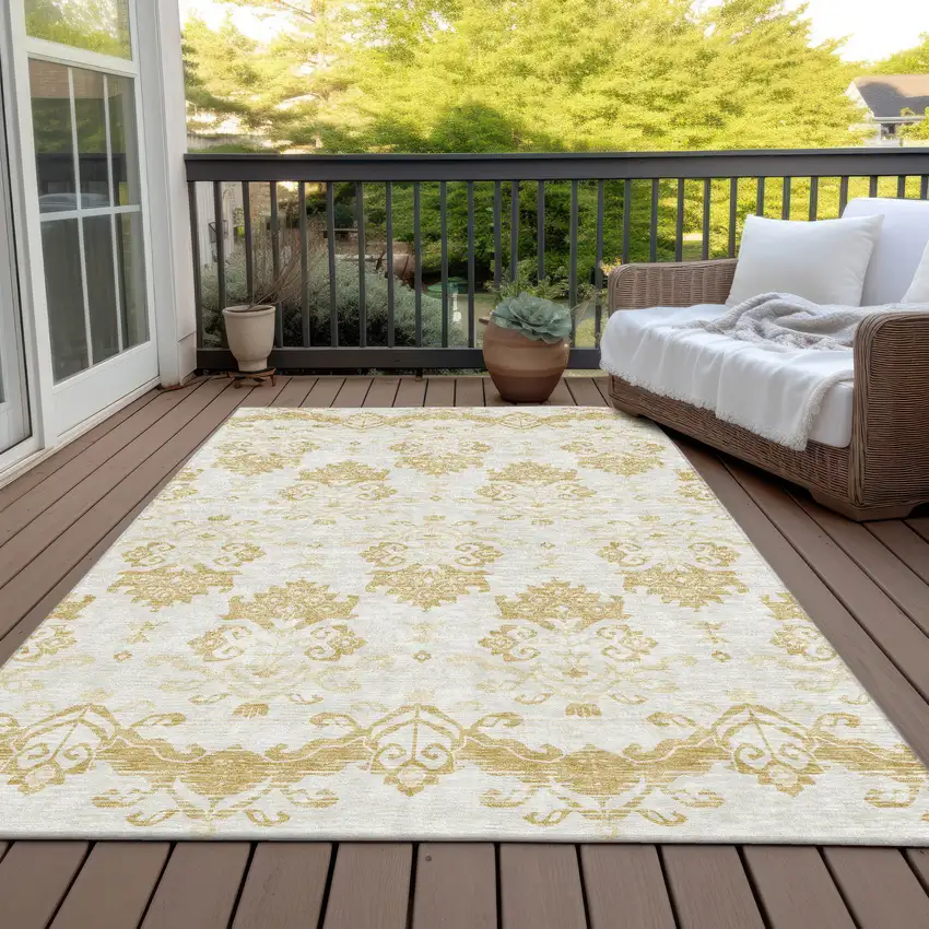 Gold Beige And Wheat Oriental Washable Indoor Outdoor Area Rug Photo 6