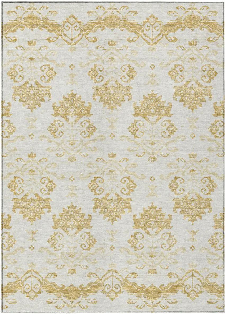 Gold Beige And Wheat Oriental Washable Indoor Outdoor Area Rug Photo 1