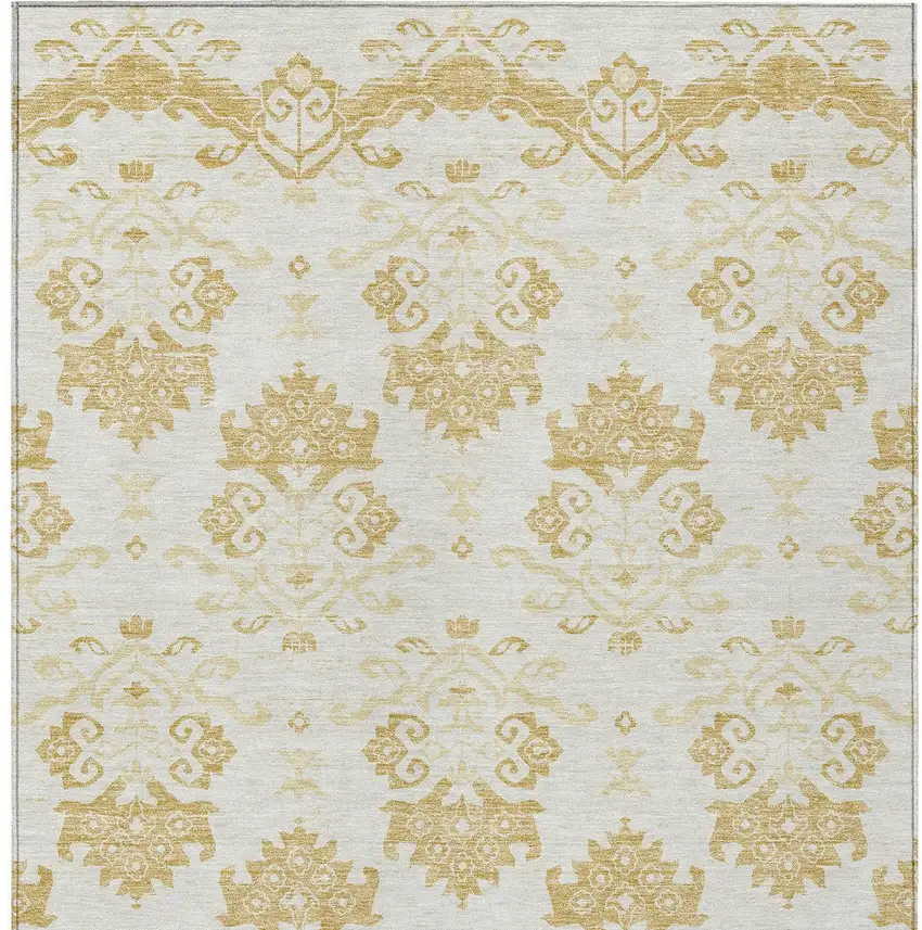 Gold Beige And Wheat Oriental Washable Indoor Outdoor Area Rug Photo 5