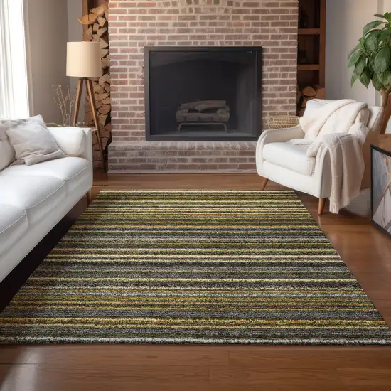 Gold Beige And Wheat Striped Washable Indoor Outdoor Area Rug Photo 8