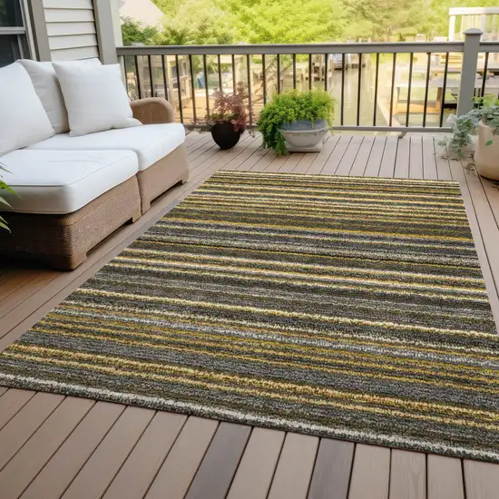 Gold Beige And Wheat Striped Washable Indoor Outdoor Area Rug Photo 8
