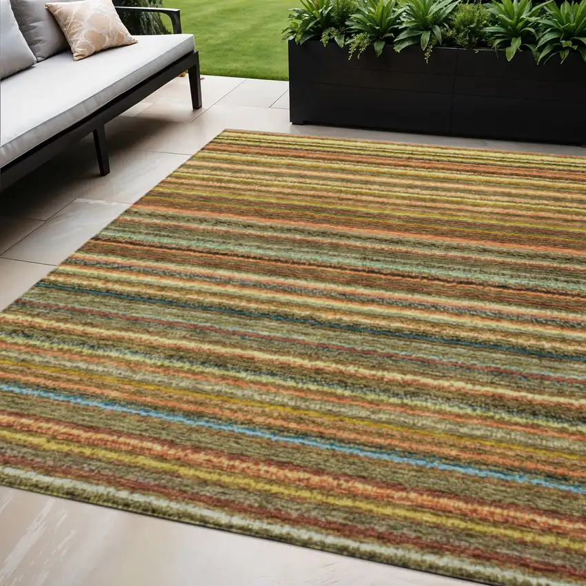 Gold Beige And Wheat Striped Washable Indoor Outdoor Area Rug Photo 1