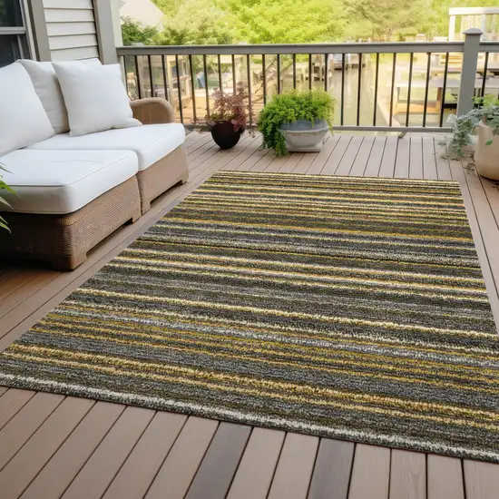 Gold Beige And Wheat Striped Washable Indoor Outdoor Area Rug Photo 7