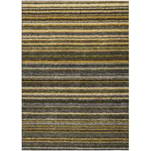Photo of Gold Beige And Wheat Striped Washable Indoor Outdoor Area Rug