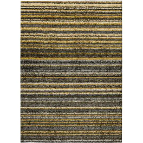 Gold Beige And Wheat Striped Washable Indoor Outdoor Area Rug Photo 6