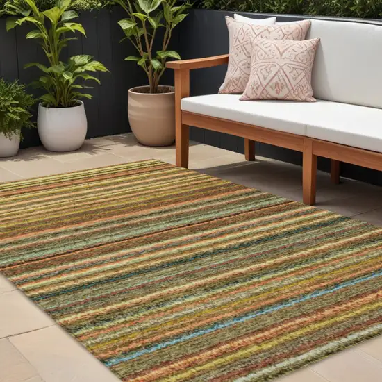 Gold Beige And Wheat Striped Washable Indoor Outdoor Area Rug Photo 1