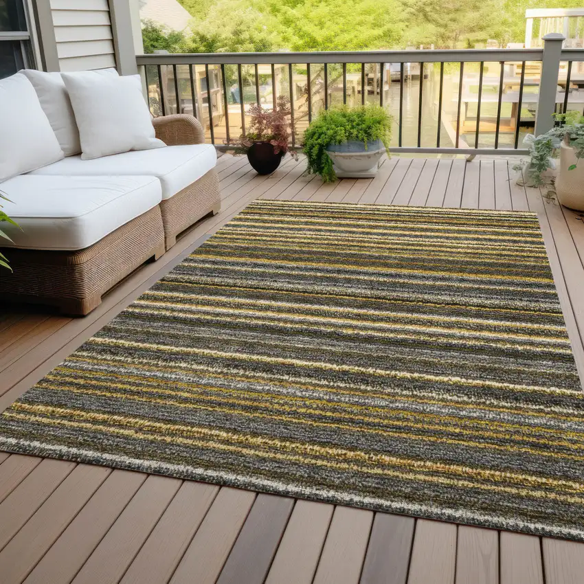 Gold Beige And Wheat Striped Washable Indoor Outdoor Area Rug Photo 9