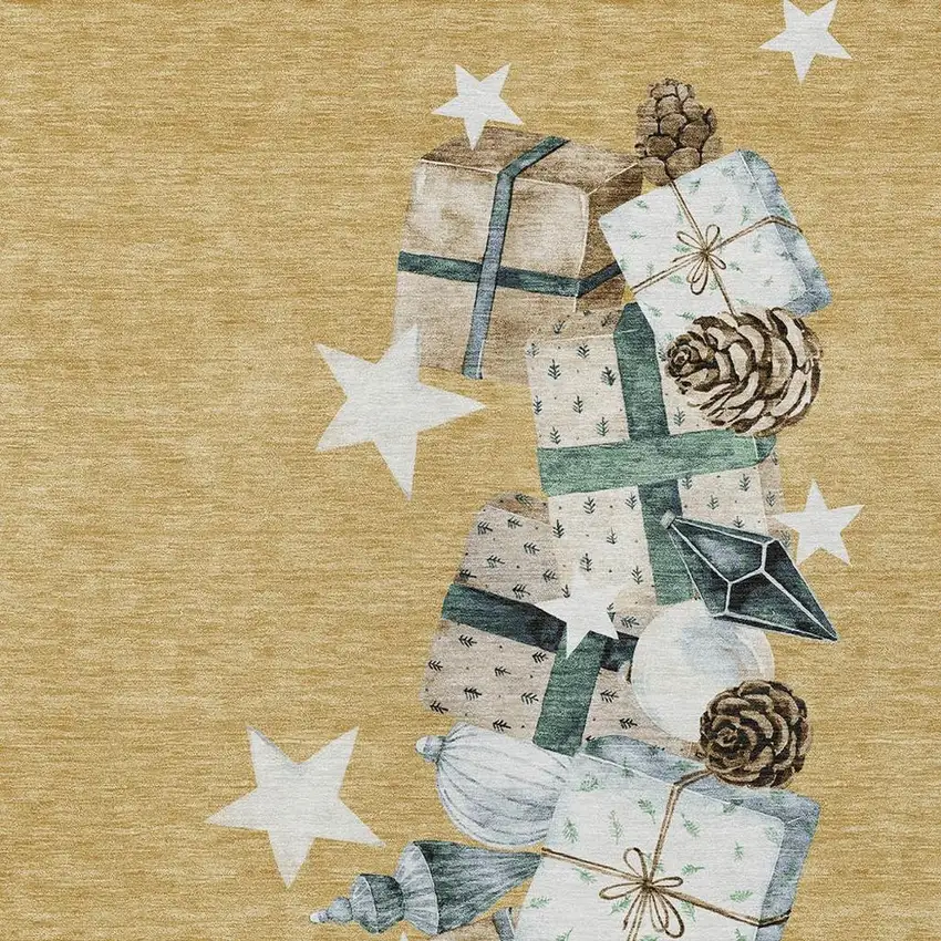 Gold Beige Ivory And Taupe Geometric Washable Indoor Outdoor Area Rug Photo 3