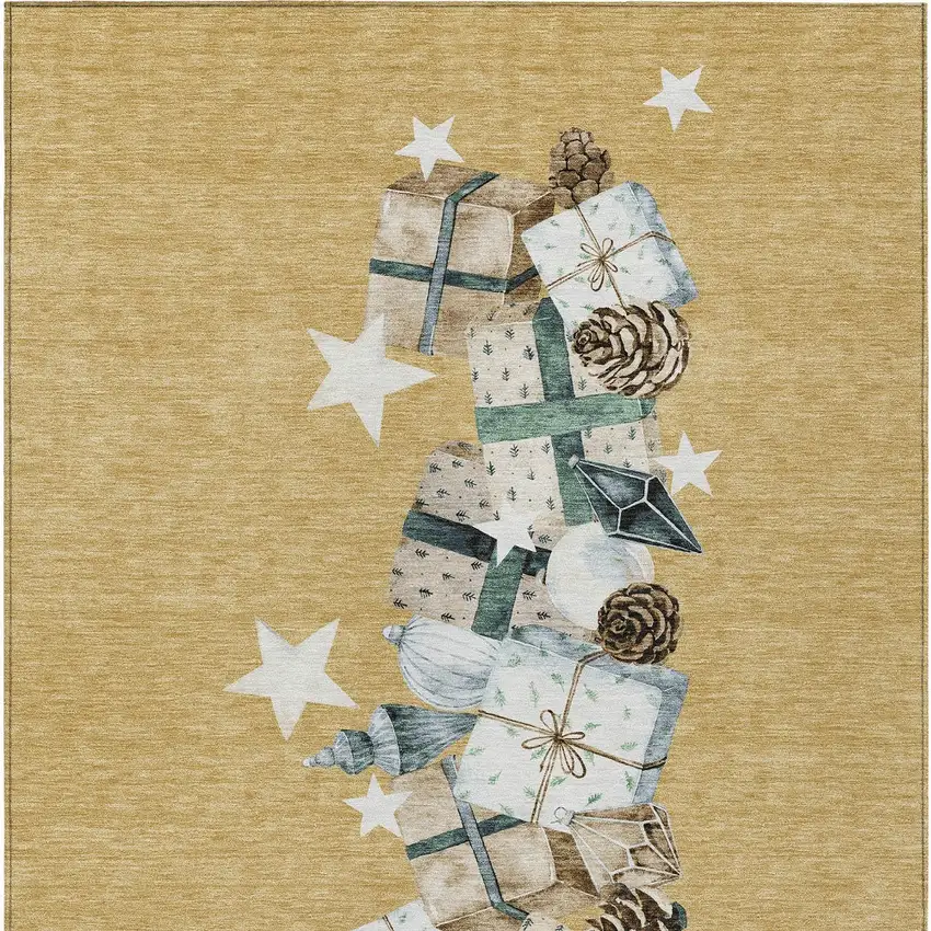 Gold Beige Ivory And Taupe Geometric Washable Indoor Outdoor Area Rug Photo 9