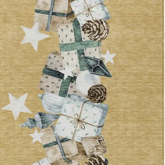 Gold Beige Ivory And Taupe Geometric Washable Indoor Outdoor Area Rug Photo 3