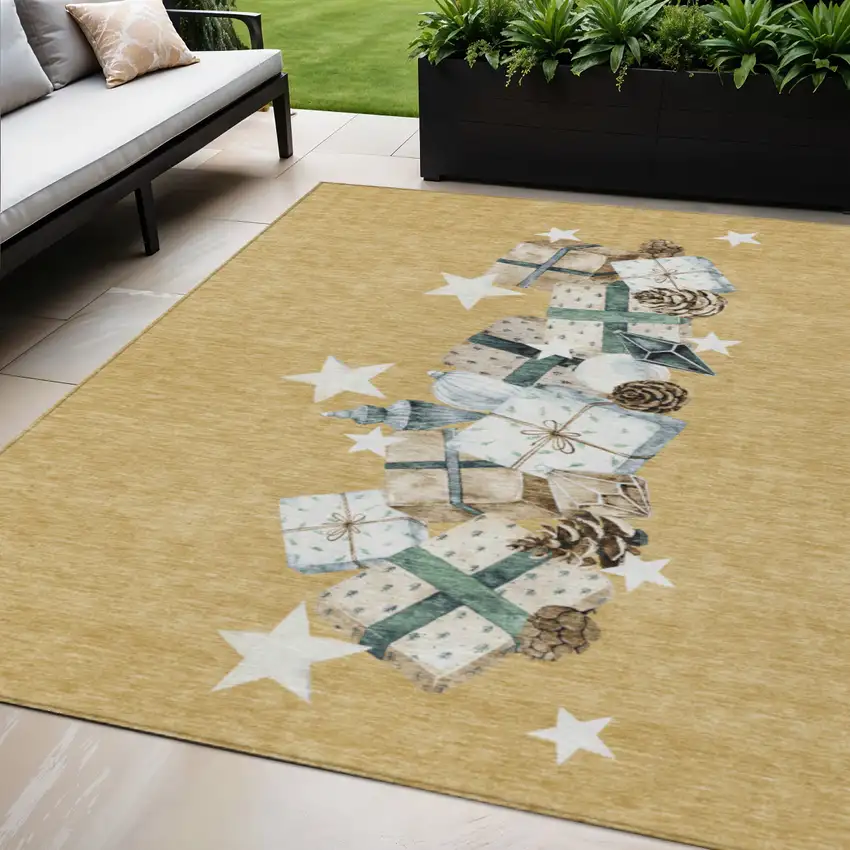 Gold Beige Ivory And Taupe Geometric Washable Indoor Outdoor Area Rug Photo 2