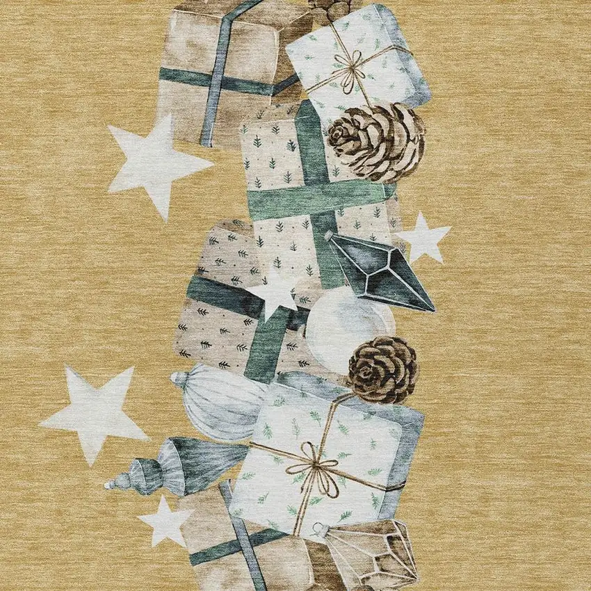 Gold Beige Ivory And Taupe Geometric Washable Indoor Outdoor Area Rug Photo 4