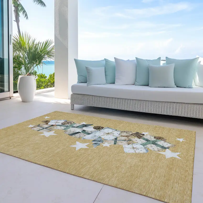 Gold Beige Ivory And Taupe Geometric Washable Indoor Outdoor Area Rug Photo 5