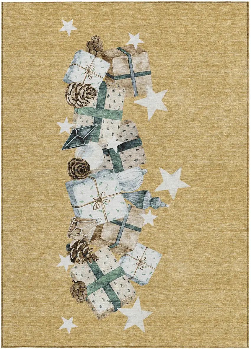 Gold Beige Ivory And Taupe Geometric Washable Indoor Outdoor Area Rug Photo 3