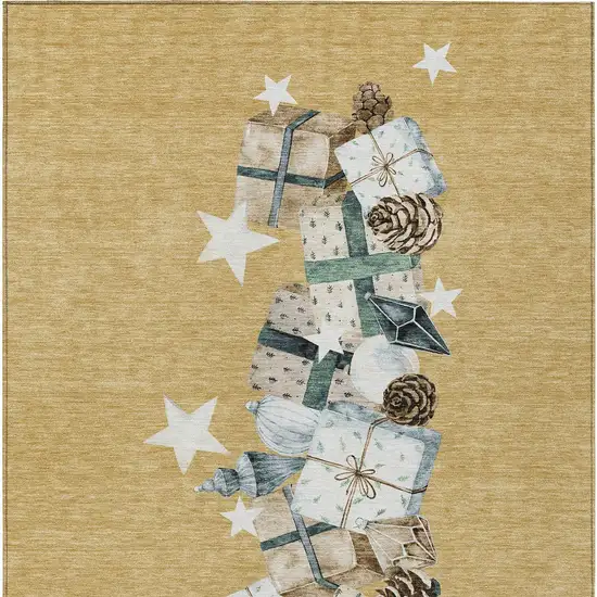 Gold Beige Ivory And Taupe Geometric Washable Indoor Outdoor Area Rug Photo 9