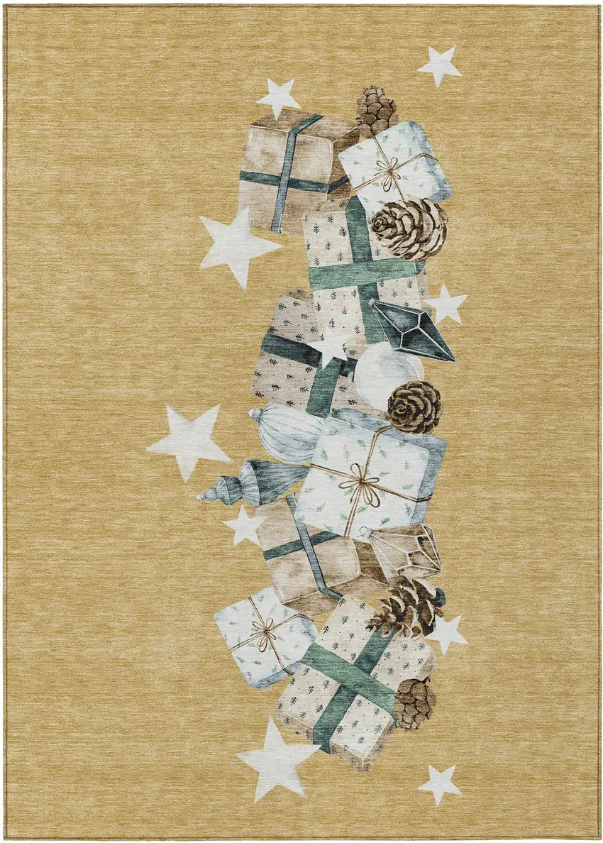 Gold Beige Ivory And Taupe Geometric Washable Indoor Outdoor Area Rug Photo 1