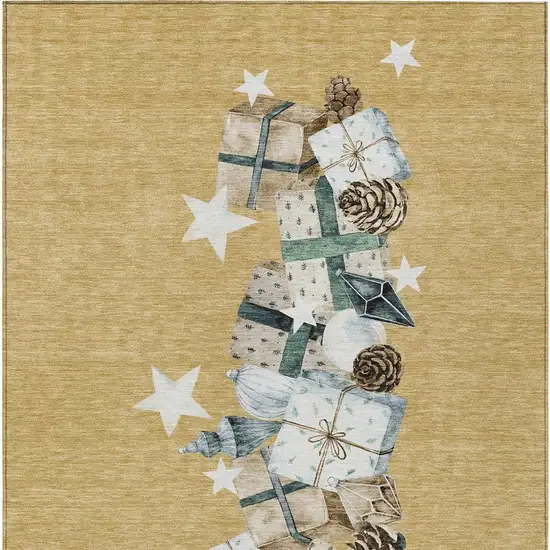 Gold Beige Ivory And Taupe Geometric Washable Indoor Outdoor Area Rug Photo 4