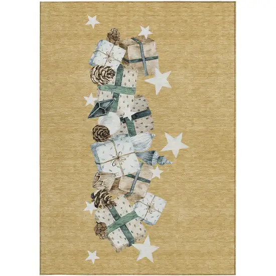 Gold Beige Ivory And Taupe Geometric Washable Indoor Outdoor Area Rug Photo 3