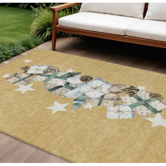 Gold Beige Ivory And Taupe Geometric Washable Indoor Outdoor Area Rug Photo 2