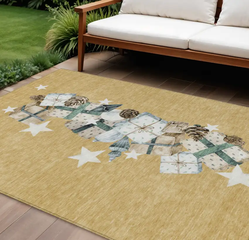Gold Beige Ivory And Taupe Geometric Washable Indoor Outdoor Area Rug Photo 2