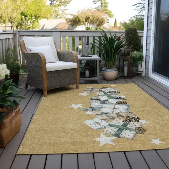 Gold Beige Ivory And Taupe Geometric Washable Indoor Outdoor Area Rug Photo 8