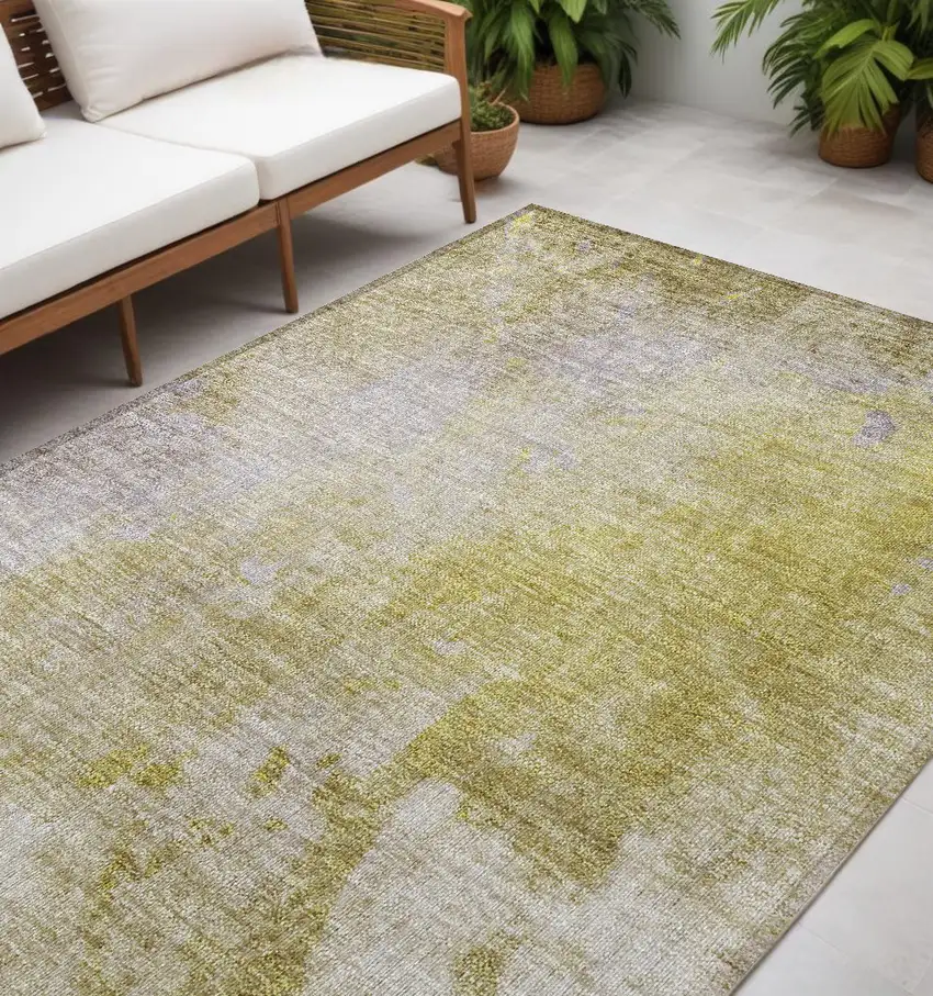 Gold Beige and Purple Abstract Washable Non Skid Indoor Outdoor Area Rug Photo 1