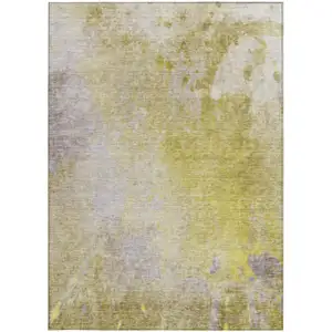 Photo of Gold Beige and Purple Abstract Washable Non Skid Indoor Outdoor Area Rug